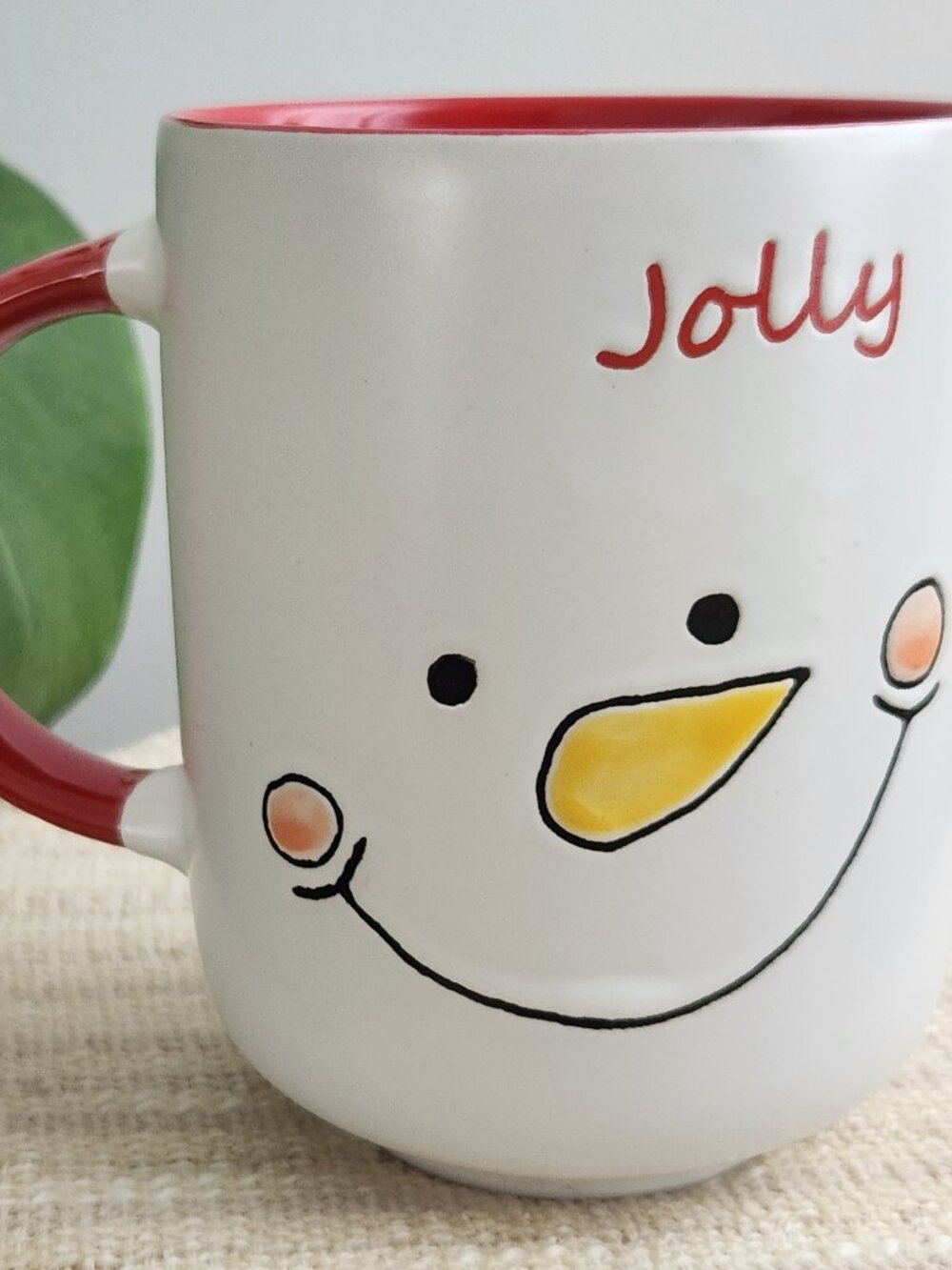 Spectrum Designz "Jolly" Holiday Coffee Cup Mug Snowman Face 14 Oz